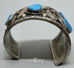 HUGE OLD Vintage Navajo Sterling Silver And Turquoise Graduating Cuff Bracelet