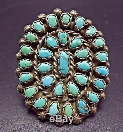 HUGE Old 1940s Vintage NAVAJO Sterling Silver & TURQUOISE Cluster RING size 9.25