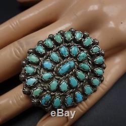 HUGE Old 1940s Vintage NAVAJO Sterling Silver & TURQUOISE Cluster RING size 9.25