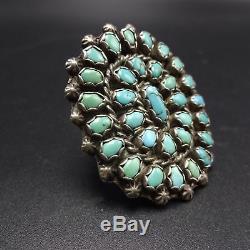 HUGE Old 1940s Vintage NAVAJO Sterling Silver & TURQUOISE Cluster RING size 9.25