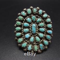 HUGE Old 1940s Vintage NAVAJO Sterling Silver & TURQUOISE Cluster RING size 9.25