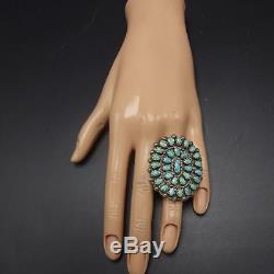 HUGE Old 1940s Vintage NAVAJO Sterling Silver & TURQUOISE Cluster RING size 9.25