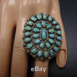 HUGE Old 1940s Vintage NAVAJO Sterling Silver & TURQUOISE Cluster RING size 9.25