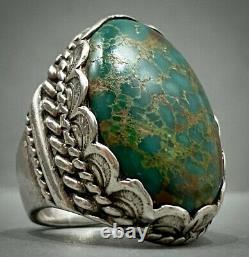 HUGE THICK RARE Vintage Navajo Spiderweb Turquoise Sterling Silver Ring 24 Grams