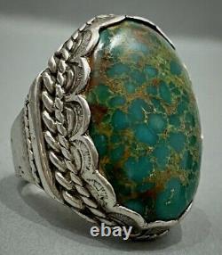 HUGE THICK RARE Vintage Navajo Spiderweb Turquoise Sterling Silver Ring 24 Grams