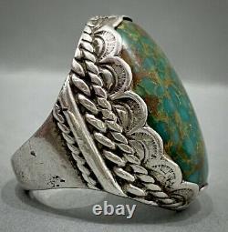 HUGE THICK RARE Vintage Navajo Spiderweb Turquoise Sterling Silver Ring 24 Grams