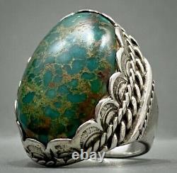 HUGE THICK RARE Vintage Navajo Spiderweb Turquoise Sterling Silver Ring 24 Grams