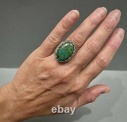 HUGE THICK RARE Vintage Navajo Spiderweb Turquoise Sterling Silver Ring 24 Grams