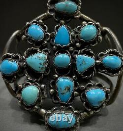 HUGE Unique Vintage Navajo Native American Sterling Turquoise Cuff Bracelet