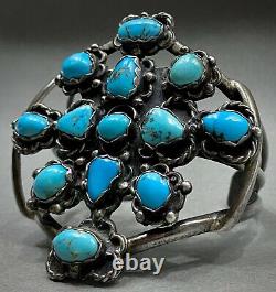 HUGE Unique Vintage Navajo Native American Sterling Turquoise Cuff Bracelet