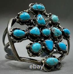 HUGE Unique Vintage Navajo Native American Sterling Turquoise Cuff Bracelet