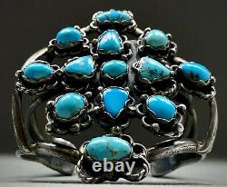 HUGE Unique Vintage Navajo Native American Sterling Turquoise Cuff Bracelet