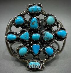 HUGE Unique Vintage Navajo Native American Sterling Turquoise Cuff Bracelet