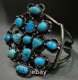 HUGE Unique Vintage Navajo Native American Sterling Turquoise Cuff Bracelet