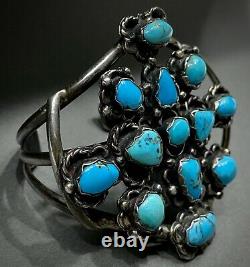 HUGE Unique Vintage Navajo Native American Sterling Turquoise Cuff Bracelet