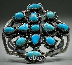 HUGE Unique Vintage Navajo Native American Sterling Turquoise Cuff Bracelet