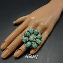 HUGE Vintage NAVAJO Sterling Silver and NATURAL TURQUOISE Cluster RING size 7.75