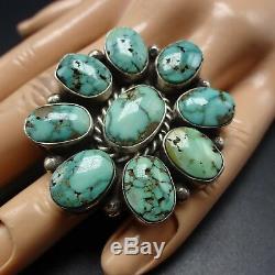 HUGE Vintage NAVAJO Sterling Silver and NATURAL TURQUOISE Cluster RING size 7.75