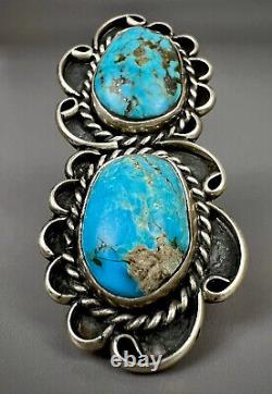 HUGE Vintage Navajo OLD PAWN Sterling Silver Turquoise Ring 2 Long