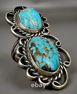 HUGE Vintage Navajo OLD PAWN Sterling Silver Turquoise Ring 2 Long