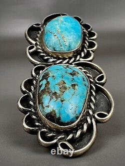 HUGE Vintage Navajo OLD PAWN Sterling Silver Turquoise Ring 2 Long