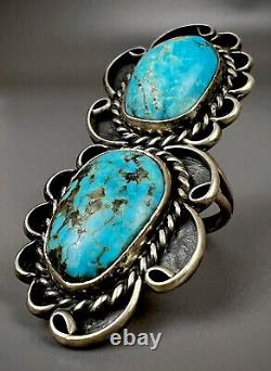 HUGE Vintage Navajo OLD PAWN Sterling Silver Turquoise Ring 2 Long