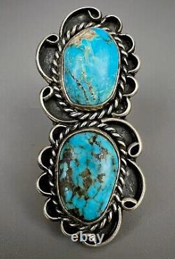 HUGE Vintage Navajo OLD PAWN Sterling Silver Turquoise Ring 2 Long