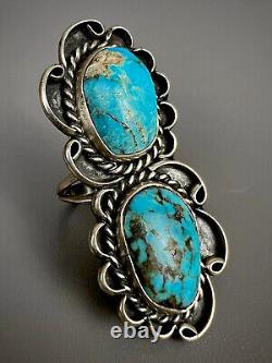 HUGE Vintage Navajo OLD PAWN Sterling Silver Turquoise Ring 2 Long