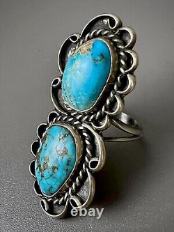 HUGE Vintage Navajo OLD PAWN Sterling Silver Turquoise Ring 2 Long