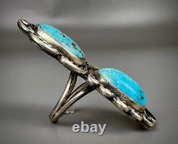 HUGE Vintage Navajo OLD PAWN Sterling Silver Turquoise Ring 2 Long