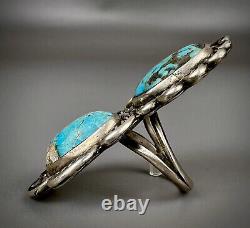 HUGE Vintage Navajo OLD PAWN Sterling Silver Turquoise Ring 2 Long