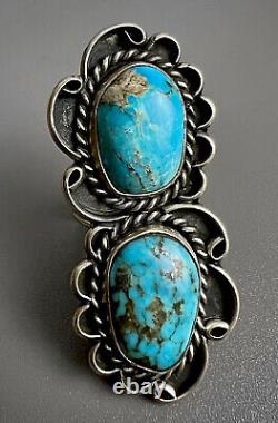 HUGE Vintage Navajo OLD PAWN Sterling Silver Turquoise Ring 2 Long