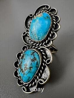 HUGE Vintage Navajo OLD PAWN Sterling Silver Turquoise Ring 2 Long