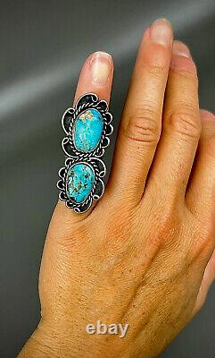 HUGE Vintage Navajo OLD PAWN Sterling Silver Turquoise Ring 2 Long