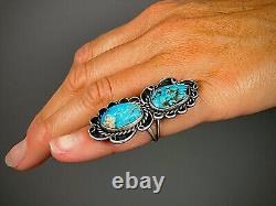 HUGE Vintage Navajo OLD PAWN Sterling Silver Turquoise Ring 2 Long