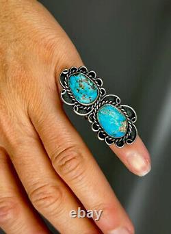 HUGE Vintage Navajo OLD PAWN Sterling Silver Turquoise Ring 2 Long