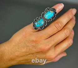 HUGE Vintage Navajo OLD PAWN Sterling Silver Turquoise Ring 2 Long