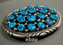 HUGE Vintage Navajo Sterling Silver Kingman Turquoise Cluster Belt Buckle 91grms