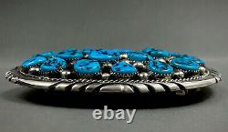 HUGE Vintage Navajo Sterling Silver Kingman Turquoise Cluster Belt Buckle 91grms