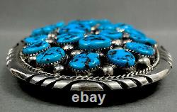 HUGE Vintage Navajo Sterling Silver Kingman Turquoise Cluster Belt Buckle 91grms