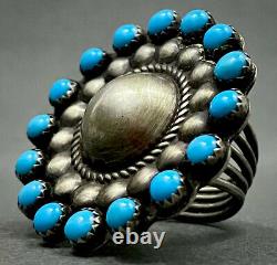 HUGE Vintage Navajo Sterling Silver Sleeping Beauty Turquoise Cluster Dome Ring