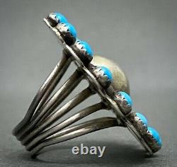 HUGE Vintage Navajo Sterling Silver Sleeping Beauty Turquoise Cluster Dome Ring