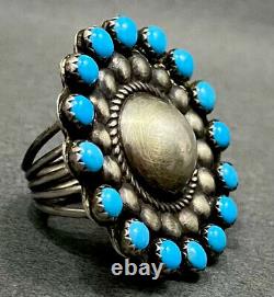 HUGE Vintage Navajo Sterling Silver Sleeping Beauty Turquoise Cluster Dome Ring