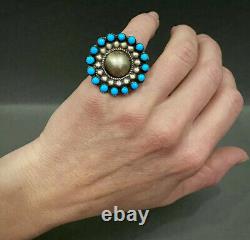 HUGE Vintage Navajo Sterling Silver Sleeping Beauty Turquoise Cluster Dome Ring