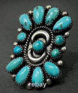 HUGE Vintage Navajo Sterling Silver Turquoise Cluster Ring