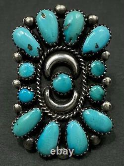 HUGE Vintage Navajo Sterling Silver Turquoise Cluster Ring