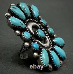 HUGE Vintage Navajo Sterling Silver Turquoise Cluster Ring