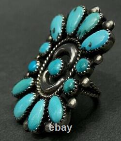 HUGE Vintage Navajo Sterling Silver Turquoise Cluster Ring