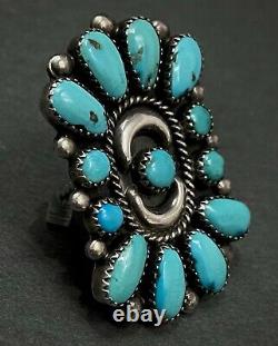 HUGE Vintage Navajo Sterling Silver Turquoise Cluster Ring