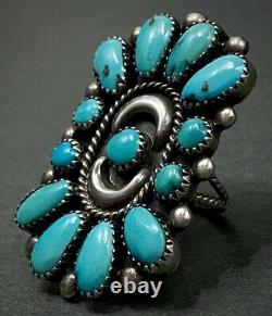 HUGE Vintage Navajo Sterling Silver Turquoise Cluster Ring